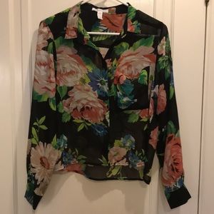 Floral and black long sleeve top size small